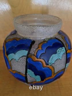 ADRIAN MAZOYER (1887-1950) Vase en verre émaillé Art déco français des années 1930