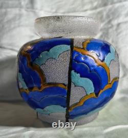 ADRIAN MAZOYER (1887-1950) Vase en verre émaillé Art déco français des années 1930