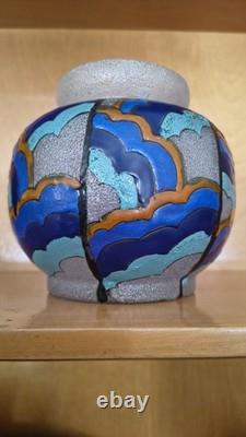 ADRIAN MAZOYER (1887-1950) Vase en verre émaillé Art déco français des années 1930