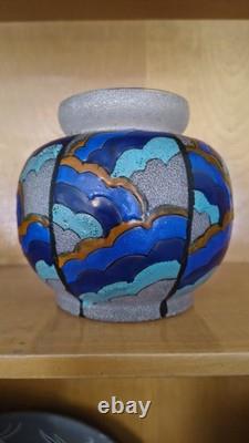 ADRIAN MAZOYER (1887-1950) Vase en verre émaillé Art déco français des années 1930