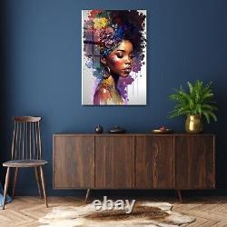 ART MURAL EN VERRE Peinture HD époustouflante imprimée numériquement d'une fille afro-américaine.