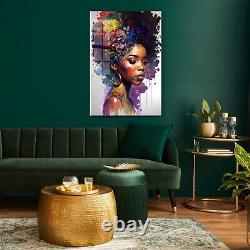 ART MURAL EN VERRE Peinture HD époustouflante imprimée numériquement d'une fille afro-américaine.