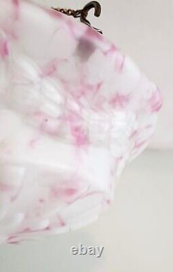 Abat-jour en verre rose marbré style Art Déco pour plafonnier, avec crochets et chaînes
