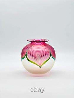 Abelman Studio Art Vase En Verre Blown Verre Tiré Plume Signé 1983