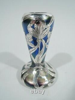Alvin Vase 3375 Art Nouveau Austrian Glass Iridescent Silver Overlay