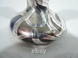 Alvin Vase 3375 Art Nouveau Austrian Glass Iridescent Silver Overlay