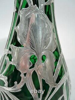 Alvin Vase G3458 Antique Art Nouveau American Green Glass Superposition Argent