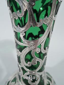 Alvin Vase G387 Art Nouveau Américain Verre Vert Verre Et Argent Surimpression