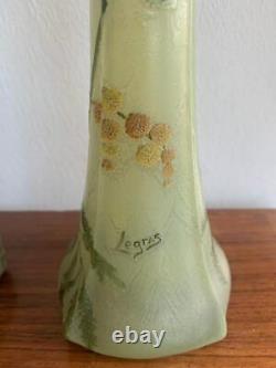 Ancienne Legras Vase Solifleur Glass Art Nouveau Émaillé Signé Français