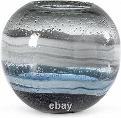 Andrea vase bol bol en verre bleu de 7 pouces, verre d’art soufflé à la main, couleur soufflée à la main-infusée