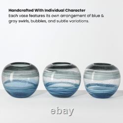 Andrea vase bol bol en verre bleu de 7 pouces, verre d’art soufflé à la main, couleur soufflée à la main-infusée