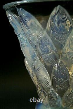 Antique Art Déco Sabino Poissons Vase En Verre Opalescent