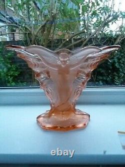 Antique Art Déco Walther Söhne Rose Verre Butterfly'schmetterling ' Vase