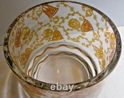 Antique Beyermann Vase En Verre Haïda Bohemian Ou Bol Cloches Ambre Signé