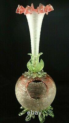Antique Bohemian Loetz Rubina / Vase En Verre D'art Floriforme Pele Mele