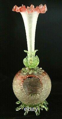 Antique Bohemian Loetz Rubina / Vase En Verre D'art Floriforme Pele Mele