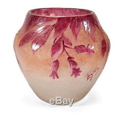 Antique Émaillé Gravé Legras Français Floral Rubis Cameo Art Glass Vase France
