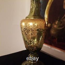 Antique Emeraude Moser Bohemian Glass Gold Overlay