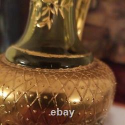 Antique Emeraude Moser Bohemian Glass Gold Overlay