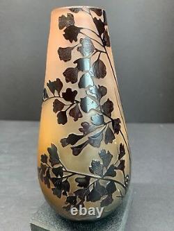 Antique Emile Gallé Français Cameo Art Nouveau Vase En Relief En Verre Avec Puce