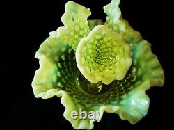 Antique Fenton Vaseline Hobnail Opalescent Fine Art Glass Flower Epergne Vase