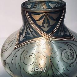 Antique Fritz Heckert Art Nouveau Irisé Et Or Cypress Vase C1900