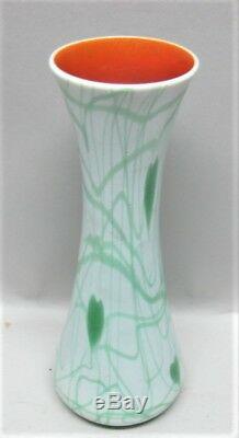 Antique Imperial (américain) Art Nouveau Vase En Verre Coeurs Verts Et Vigne C. 1920