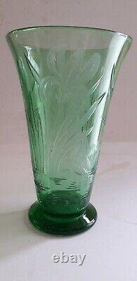 Antique John Walsh Art Déco Verre Vert Uranium Lily Coupe Vase Signé