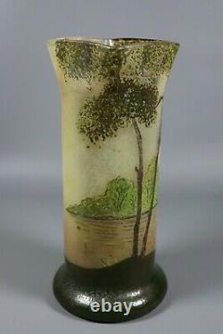 Antique Legras Française Énommée Cameo Glass Vase River Scene Art Nouveau C1910