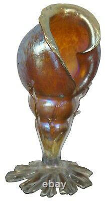 Antique Loetz Candia Papillion Iridescent Glass Seashell Bud Vase Art Nouveau 7