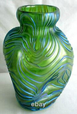Antique Loetz Glass Blue Green Studio Creta Formosa Vase Irisé Art Nouveau