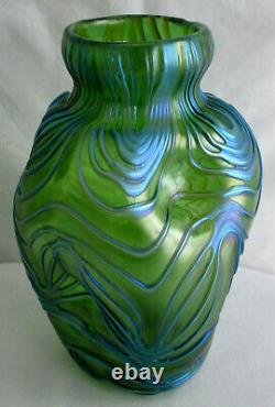 Antique Loetz Glass Blue Green Studio Creta Formosa Vase Irisé Art Nouveau