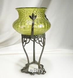 Antique Loetz Kralik Bronze Art Nouveau Vase En Verre Irisé 57817