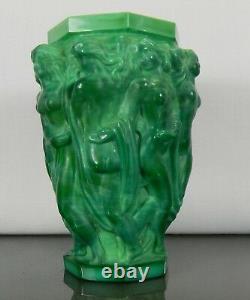 Antique Rare Schelvogt Art Déco Malachite Verre Vase Olympia République Tchèque