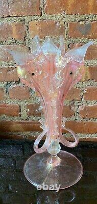 Antique Salviati Murano Vénitien Gold Flake Art Glass 3 Sea Serpent Dolphin Vase