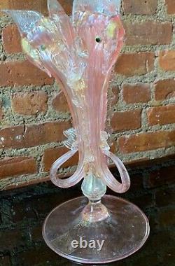 Antique Salviati Murano Vénitien Gold Flake Art Glass 3 Sea Serpent Dolphin Vase