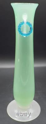 Antique Steuben Art Glass Vase Jade, Albâtre Et Anneaux Bleus 12.75 Tall C. 1925