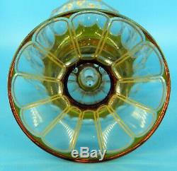 Antique Très Émaillé Moser Ambre Art Glass Vase 9.25tall Avec Panneaux Fleurs