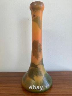 Antique Vase Holly Decor Francois Theodore Legras Acid-eched Glass Orange Signe