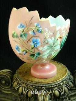 Antique Victorian Bohemian Harrach Rose Peint À La Main Multi Floral Art Vase De Verre