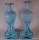 Art Antique Victorian Blue Glass Cased Verre Dolphin Candlestick Vase Paire