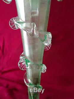 Art Antique Victorian Vaseline Verre Opalescent Épergne Trompette Vase 12