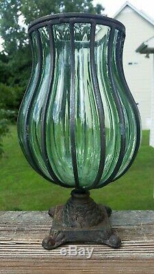 Art Antique Vintage Italien Verre Vase Caged Fer Forgé Mounted 12 Pair Grand