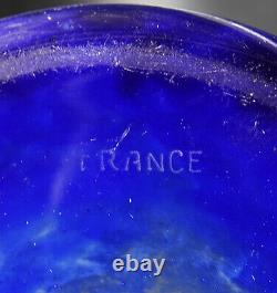 Art Déco Français Le Verre Francais Myrtilles Vase Blue Glass Cameo Signé Charder