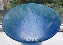 Art Déco Vase En Verre Monart Forme Pg Taille VII Bleu Vert Style 4 Décor 9 Pouces