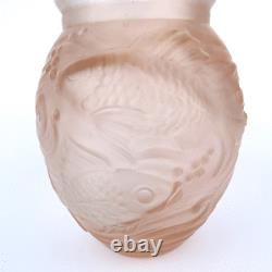 Art Déco Vase Pressglas Fische Dekor Art Glass Schneevogt Francfort 1920