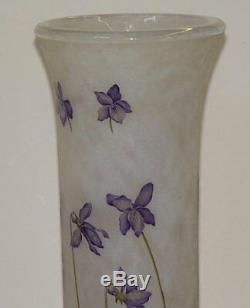 Art Nouveau Daum Nancy Grasshopper Iris Vase En Verre Camée Doré Français 22 Pouces