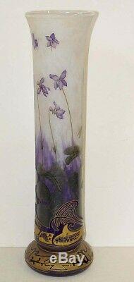 Art Nouveau Daum Nancy Grasshopper Iris Vase En Verre Camée Doré Français 22 Pouces