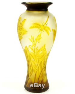 Art Nouveau Drogonfly Cameo Vase En Verre Galle Design'libellula ' Glas Vase Gelb