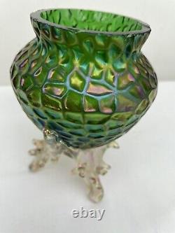 Art Nouveau Kralik Honeycomb/ Diaspora Vase En Verre À Pieds D'épine Irritante